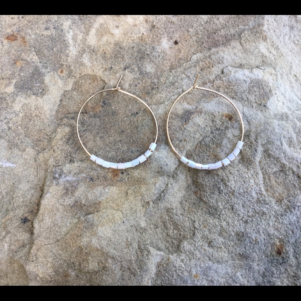 Sleek Gold Hoops with Mini Glass Beads - Picture 2 of 2